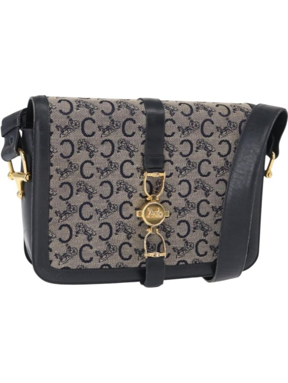 CELINE C Sulky Shoulder Bag Navy Gold